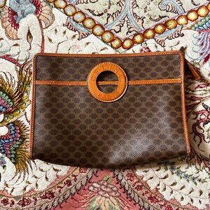 Vintage Authentic Celine Macadam Leather and Canvas Clutch